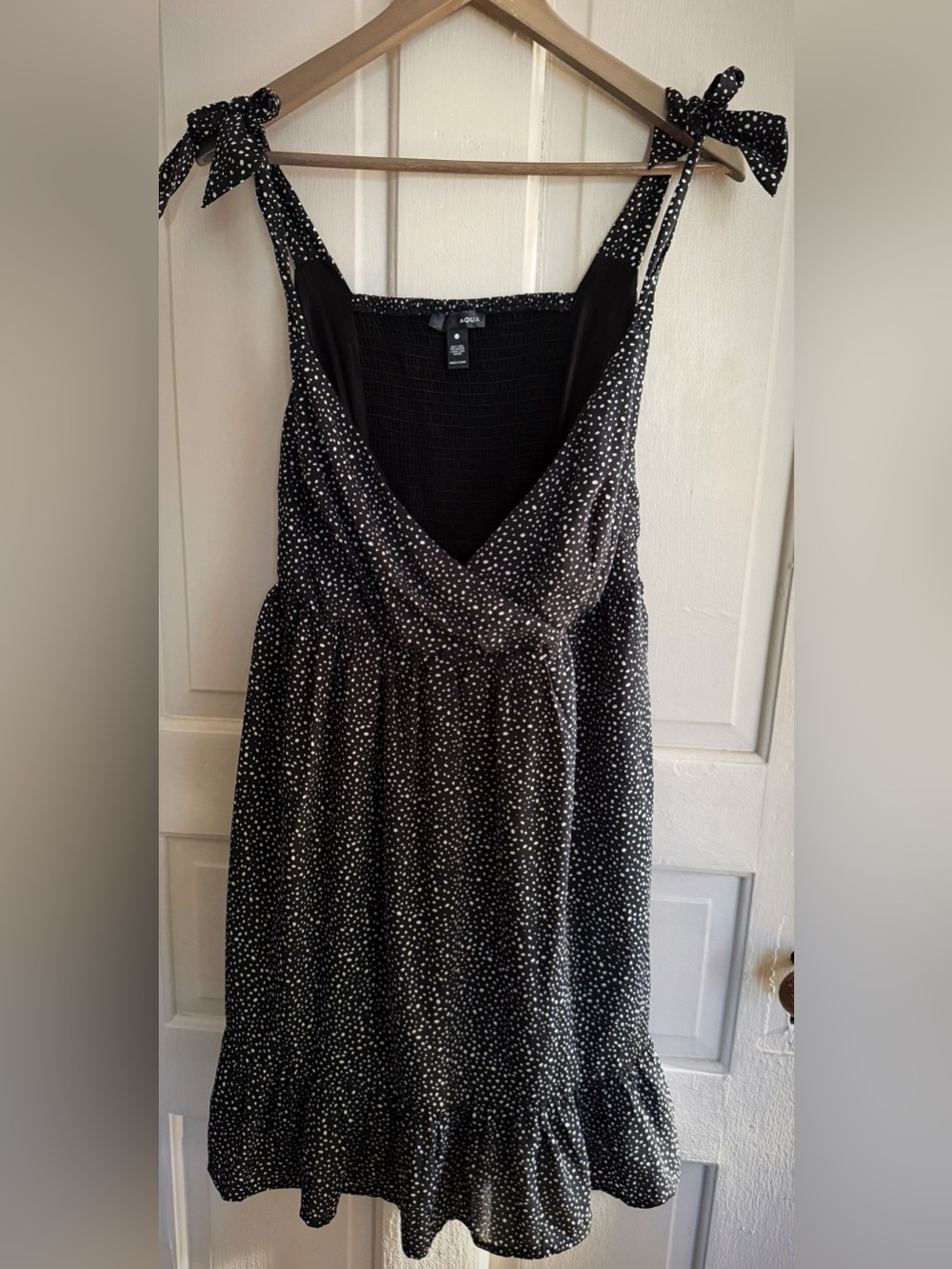 Aqua Black Dress with White Polka Dots and Tie Shoulders